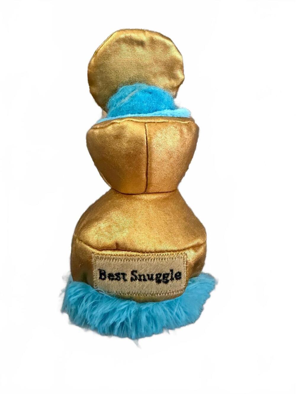 BARK Best Snuggle Plush Toilet Dog Toy with Blue Furry Ball and Gold Cover S/M